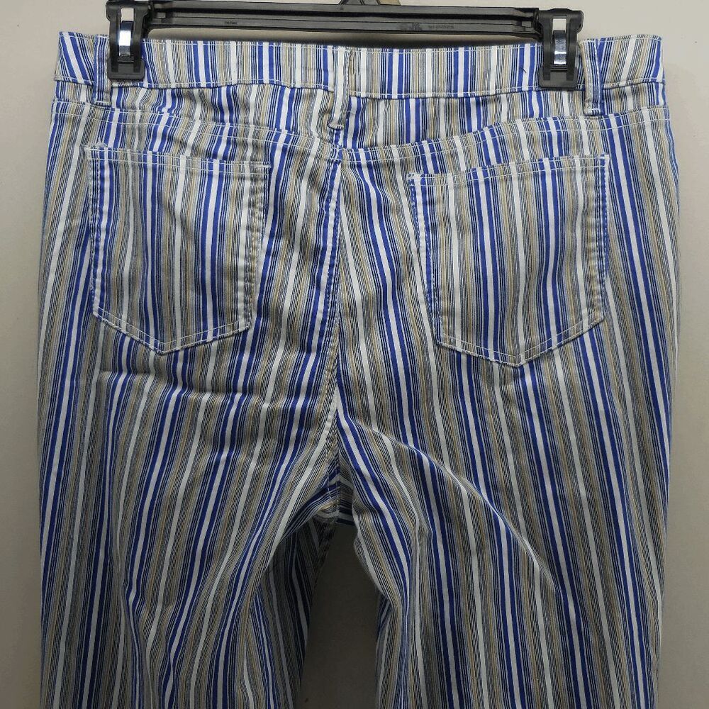 Needle & Cloth Stripe Skinny Ankle Cropped Pants Sz 16 White Blue Yellow Stripe